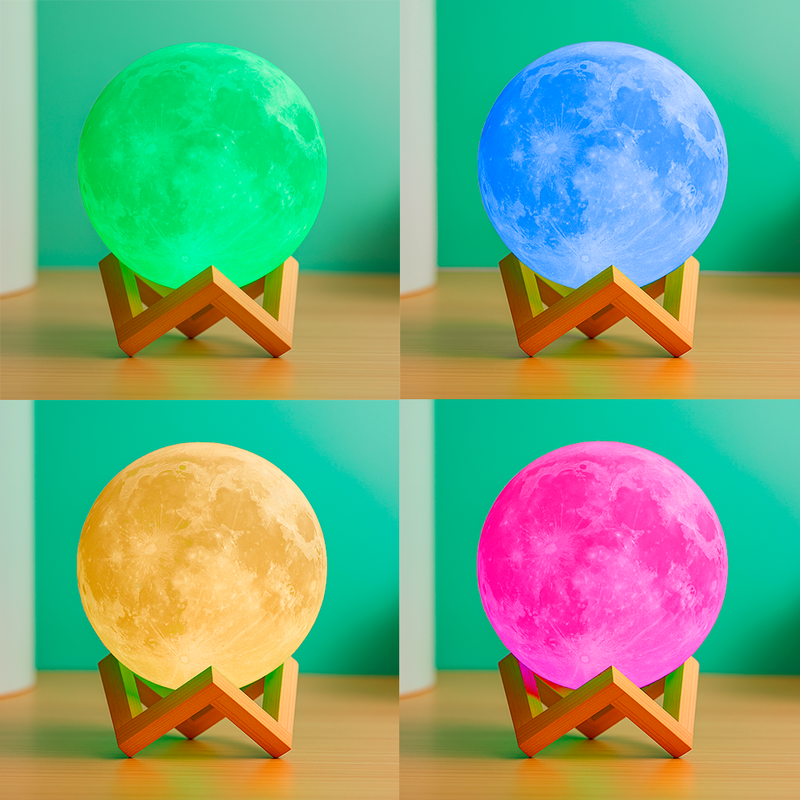 Luminária Lua 3D LED com Base de Madeira – Luz Noturna Decorativa para Quarto, Sala e Escritório