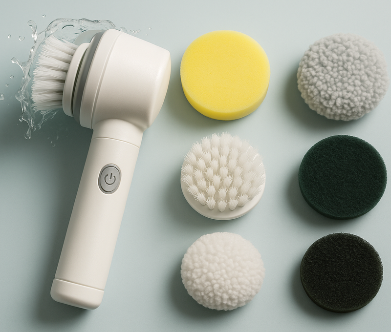 Escova Elétrica Recarregáveis Giratória para Limpeza – Com 5 Cabeçotes para Banheiro e Uso Doméstico