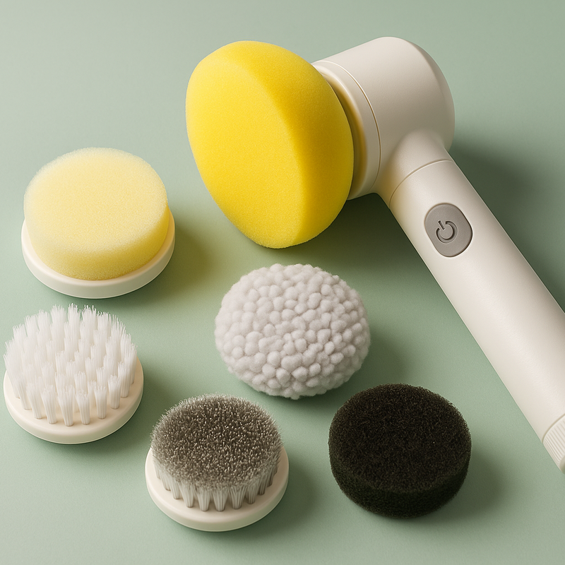 Escova Elétrica Recarregáveis Giratória para Limpeza – Com 5 Cabeçotes para Banheiro e Uso Doméstico