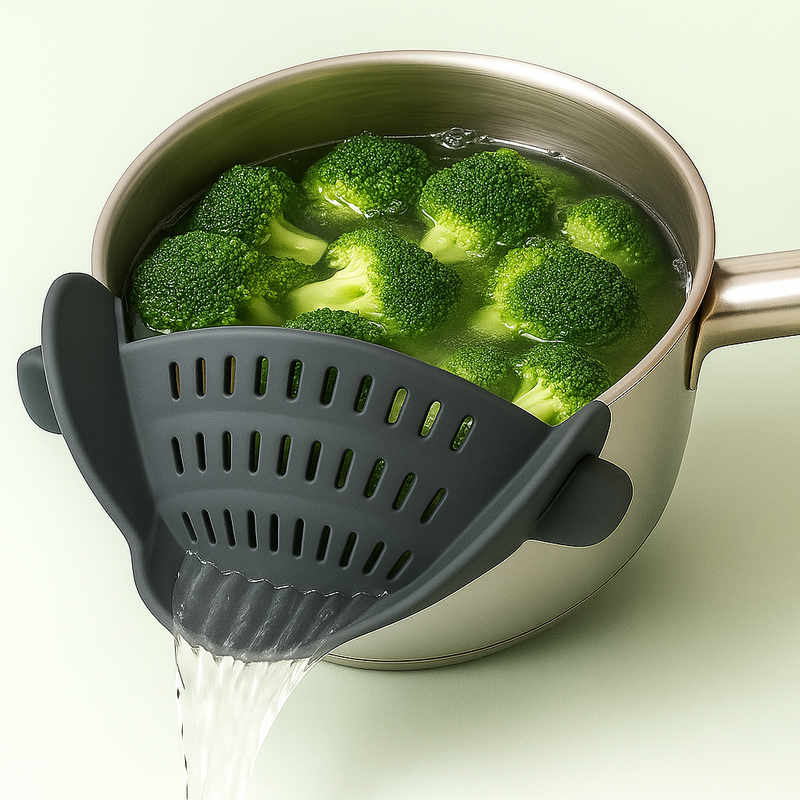 Escorredor de Silicone Ajustável com Presilha – Para Panelas, Tigelas e Frigideiras