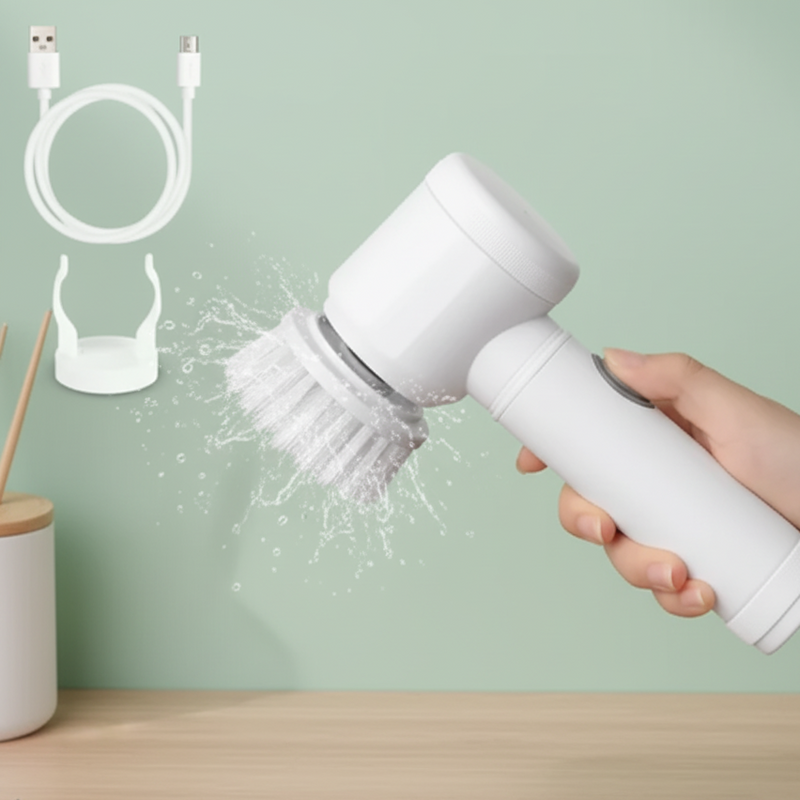 Escova Elétrica Recarregáveis Giratória para Limpeza – Com 5 Cabeçotes para Banheiro e Uso Doméstico
