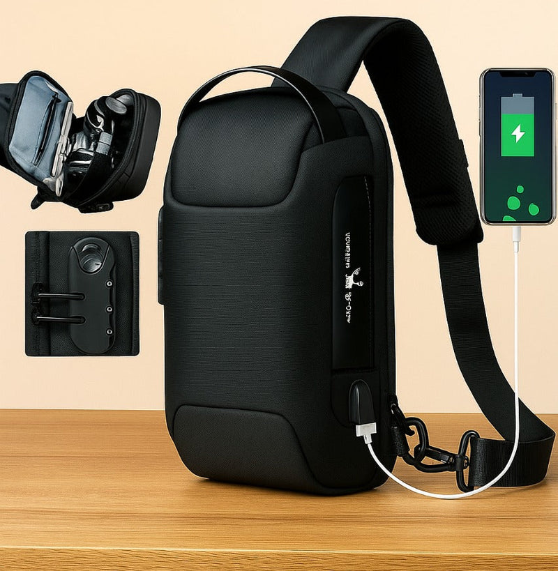 Bolsa Masculina Multifuncional com USB – Antifurto, Impermeável, para Ombro ou Peito