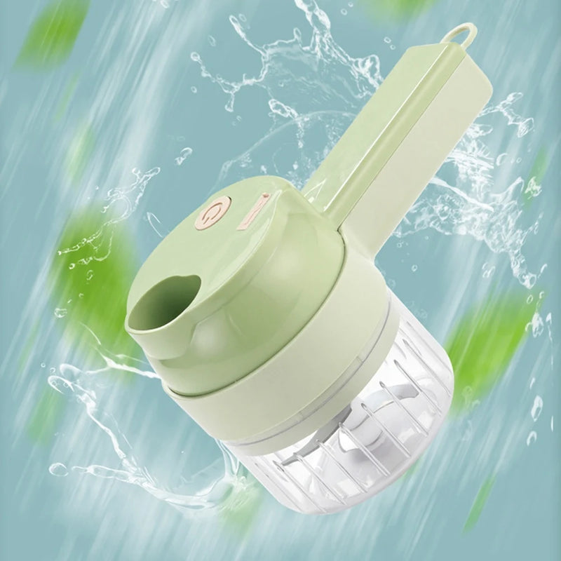 Processador Elétrico USB 4 em 1 – Cortador de Legumes, Triturador de Alho e Moedor de Carne Portátil