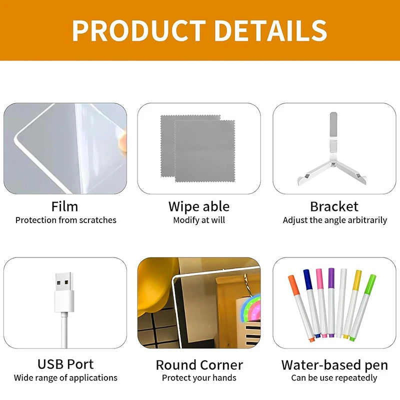 Quadro Acrílico Mágico com Luz LED – Brinquedo Educativo de Desenho e Mensagens