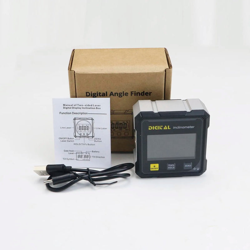 Medidor de Ângulo Digital SHAHE com Laser Duplo – Inclinômetro Magnético 4 Lados Recarregável para Nivelamento