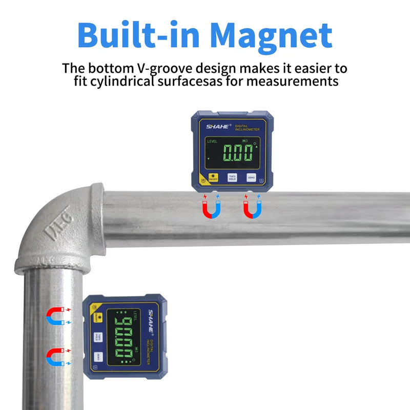 Medidor de Ângulo Digital SHAHE com Laser Duplo – Inclinômetro Magnético 4 Lados Recarregável para Nivelamento