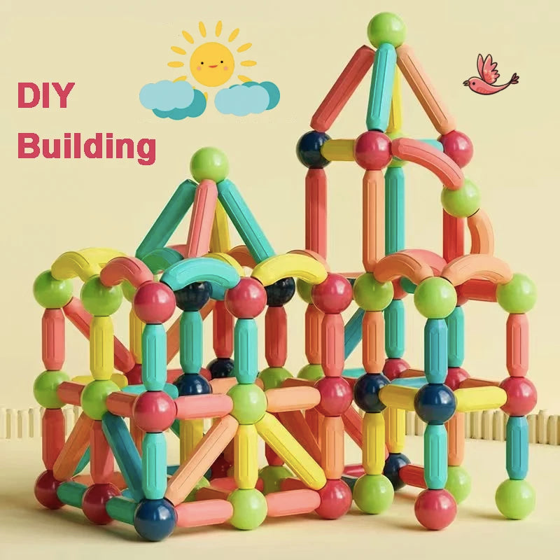 Blocos Magnéticos de Construção – Brinquedo Educativo para Crianças com Hastes e Conectores