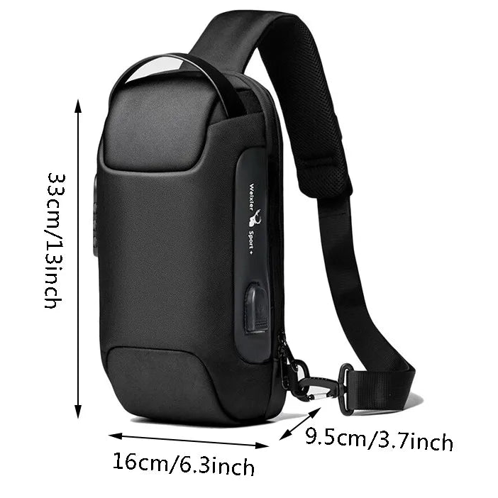 Bolsa Masculina Multifuncional com USB – Antifurto, Impermeável, para Ombro ou Peito