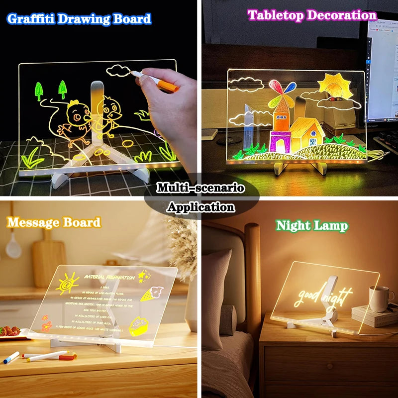 Quadro Acrílico Mágico com Luz LED – Brinquedo Educativo de Desenho e Mensagens